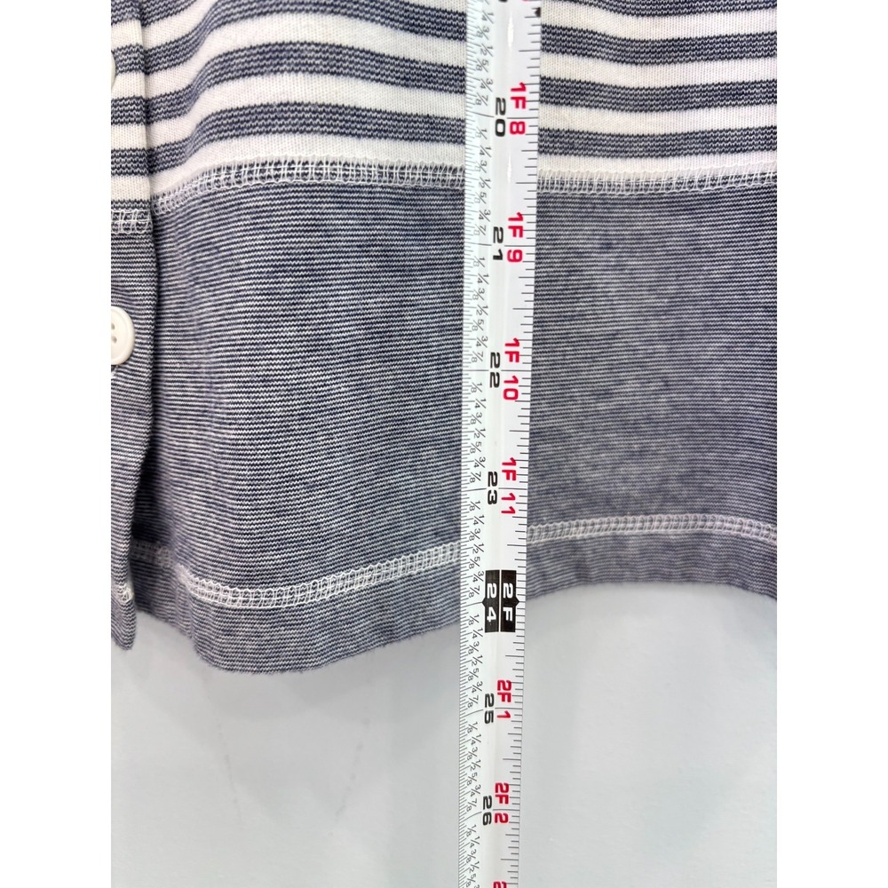 Milano Design Group Medium Striped Button Front Top Cotton Blend Blue - Picture 9 of 9